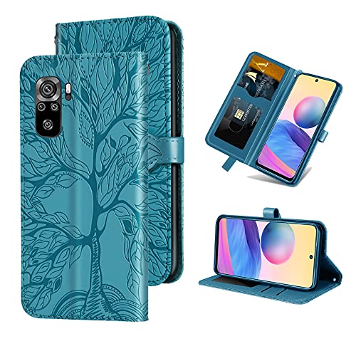 Auslbin Hülle für Xiaomi Redmi Note 10 4G / Note 10S,Leder Handyhülle Stoßfest Wallet Magnet Schutzhülle Tasche Silikon Bumper TPU Case für Handy Xiaomi Redmi Note 10S / Note 10 4G-Blau von Auslbin