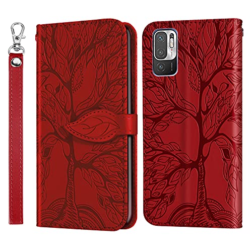 Auslbin Hülle für Xiaomi Redmi Note 10 5G,Leder Handyhülle Stoßfest Wallet Magnet Schutzhülle Tasche Silikon Bumper TPU Case für Handy Xiaomi Redmi Note 10 5G-Rot von Auslbin