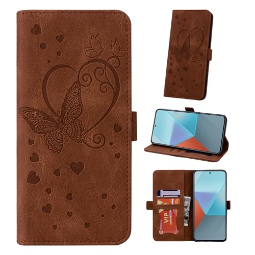 Auslbin Hülle für Xiaomi Redmi Note 13 Pro 5G 6.67" Tasche, Schmetterlings PU-Leder Schutzhülle Flip Handyhülle mit Armband für Note 13 Pro 5G /2312DRA50C, Braun von Auslbin