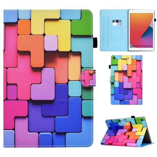 Auslbin Hülle für iPad 9 8 7 Gen 10.2 Schutzhülle PU Leder Case Magnetisch Flip Cover mit Ständer für iPad 10.2 2021/2020/2019,Bausteine von Auslbin