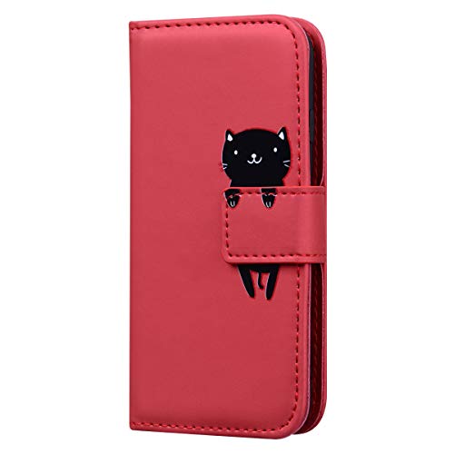 Auslbin Hülle für iPhone 12 Mini,Premium Leder Flip Wallet Schutzhülle Tasche Handyhülle für iPhone 12 Mini(Rote Katze) von Auslbin