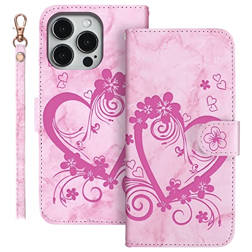 Auslbin Hülle für iPhone 14 Pro 6.1 Zoll 2022 PU Leder Schutzhülle Tasche Case mit Lanyard Magnetisch Flip Handyhülle (Rosa) von Auslbin