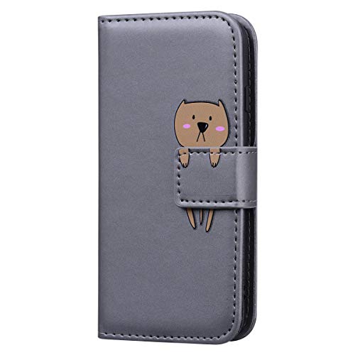 Auslbin Hülle für iPhone XS Max,Premium Leder Flip Wallet Schutzhülle Tasche Handyhülle für iPhone XS Max(Grauer Hund) von Auslbin
