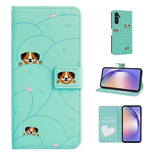 Auslbin Niedlich Galaxy A54 5G Hülle 6.4", PU Leder A54 Samsung 5G Hülle, Animal Flip Case Passend für A54 5G Hülle, Blauer Hund von Auslbin