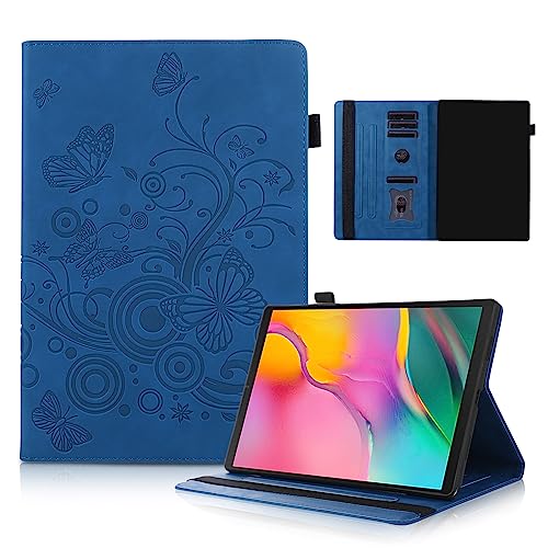 Auslbin Samsung Galaxy Tab A 10.1 2019 Hülle, PU Ledertafel geeignet für Tab SM-T510/T515, Anti-Kraper Tabletten Flip Schutzhülle, Schmetterling Tasche, Blau von Auslbin