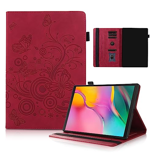 Auslbin Samsung Galaxy Tab A 10.1 2019 Hülle, PU Ledertafel geeignet für Tab SM-T510/T515, Anti-Kraper Tabletten Flip Schutzhülle, Schmetterling Tasche, Rot von Auslbin