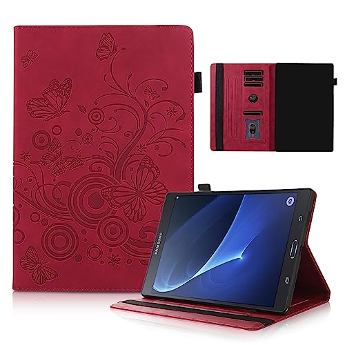 Auslbin Samsung Galaxy Tab A 2016 10.1 Hülle, PU Ledertafel geeignet für Tab A6 SM-T580/T585, Anti-Kraper Tabletten Flip Schutzhülle, Schmetterling Tasche, Rot von Auslbin