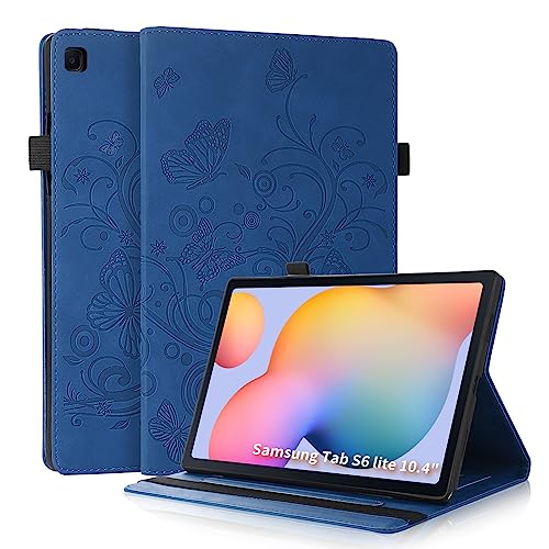 Auslbin Samsung Galaxy Tab S6 Lite Hülle 2020/2022/2024 10,4", geeignet für SM-P610N P613N P615N, Anti-Kraper Tabletten Flip Schutzhülle, Schmetterling Tasche, Blau von Auslbin