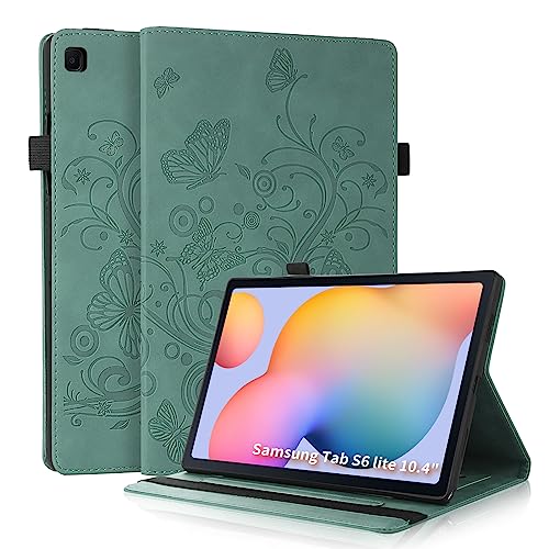 Auslbin Samsung Galaxy Tab S6 Lite Hülle 2020/2022/2024 10,4", geeignet für SM-P610N P613N P615N, Anti-Kraper Tabletten Flip Schutzhülle, Schmetterling Tasche, Grün von Auslbin