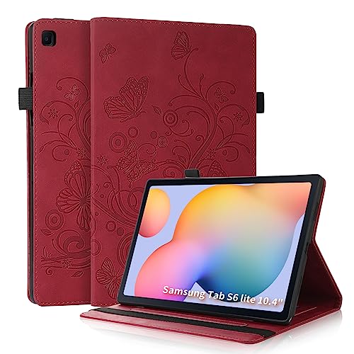 Auslbin Samsung Galaxy Tab S6 Lite Hülle 2020/2022/2024 10,4", geeignet für SM-P610N P613N P615N, Anti-Kraper Tabletten Flip Schutzhülle, Schmetterling Tasche, Rot von Auslbin