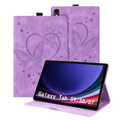Auslbin Samsung Galaxy Tab S9 Hülle (2023) 11" Tab S8 S7, PU Leder mit Schmetterlingsprägung und Standfunktion, Kratzfest Tasche für Tab SM-X710 X700 T870, Lila von Auslbin