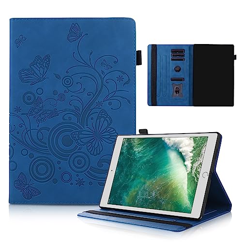 Auslbin iPad 9.7" 2018/2017 (iPad 6/5 Gen)/iPad Air 2/Air 1 Hülle, PU Ledertafel geeignet für iPad 9.7" 2018/2017, Anti-Kraper Tabletten Flip Schutzhülle, Schmetterling Tasche, Blau von Auslbin