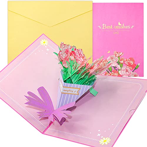 Muttertagskarte, 3D Geburtstagskarte Mama Sonderausgabe, Pop Up Karte mit schönen Papier-Cut, Blumenstrauß Geburtstagskarten mit Umschlag Muttertag Geschenk für Mama (Rosa Nelke) von Autoau