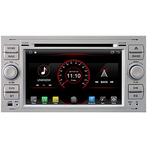 Autosion Android 10 Auto-DVD-Player, GPS, Stereo-Haupteinheit Navi Radio Multimedia WLAN für Ford Fiesta 2005 Kuga 2008-2011 S-Max 2007-2009, unterstützt Lenkradsteuerung (Silber) von Autosion