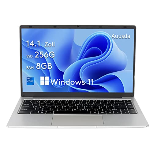 Auusda Laptop 8GB DDR4 256GB SSD Win 11Pro Intel Celeron J4105 PC (Up to 2.8Ghz), 14.1 Inch Notebook with Mini HDMI, USB-Ax2, Micro SD Card Slot, Camera, Windows 11 Pro, 3TB Storage Upgrades von Auusda