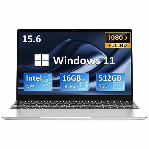 Auusda Laptop Computer with 16GB DDR4 512GB NVMe SSD, 15.6 Inch FHD IPS LCD, Intel N95 Up to 3.4GHz with Fingerprint Unlock, Cooling Fan, Webcam, Dual Speakers, Mini HDMI, USB-A x 2, Windows 11 Pro von Auusda