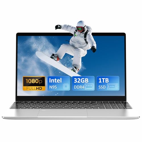 Auusda Laptop Computer with 32GB DDR4 1TB NVMe SSD, 15.6 Inch FHD IPS LCD, N95 Up to 3.4GHz with Fingerprint Unlock, Cooling Fan, Webcam, Dual Speakers, Mini HDMI, USB-A x 2, Business Laptop von Auusda