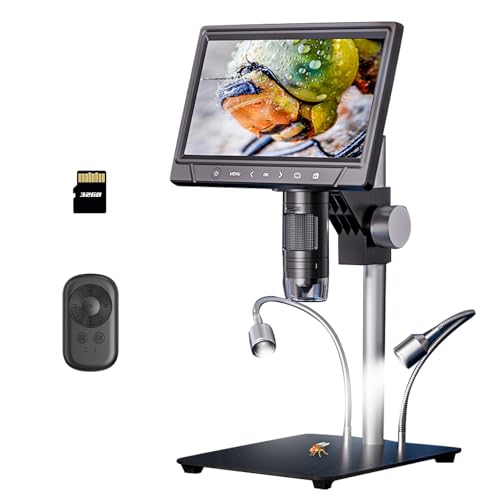 Auveach Digitales Mikroskop 25,6 cm (10,1 Zoll) IPS-Bildschirm 1200 x 12 MP 1080P HD Video Mikroskop zum Löten mit 2 LED-Lichtern und Fernbedienung, kompatibel mit PC (32 GB TF-Karte im Lieferumfang von Auveach