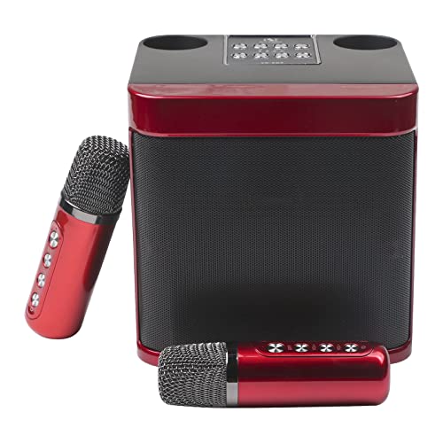 Auveach Professionelle Karaoke-Box mit 2 Mikrofonen, kabellos, tragbar, kabellos, für Partys, Picknicks, Aktivitäten, unterstützt USB/TF-Karte AUX Rot von Auveach