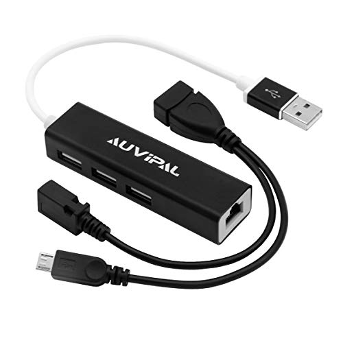 AuviPal LAN-Ethernet-Adapter mit 3 Anschlüssen USB-Hub für Streaming-TV-Stick, Chromecast, Google Home Mini, Raspberry Pi Zero - Powered Micro-USB-OTG-Kabel enthalten von AuviPal