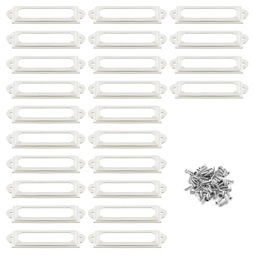 Auvotuis 24 Stück antike Etikettenhalter, weißer Metall-Namenskarten-Rahmen, Vintage, Büro, Bibliothek, Aktenordner, Schublade, Tag für Schrank und Regale (74 x 33 mm) von Auvotuis
