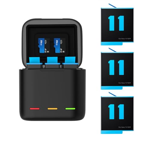 Akku-Ladegerät Dreifach-Ladegerät und Akku-Speicherbox mit Ladegerät mit 3 Kanälen mit 3 Li-Ion-Akkus für Go Pro Hero 12 Hero 11/10/9 Black (1 Ladegerät + 3 Akkus) von AuyKoo