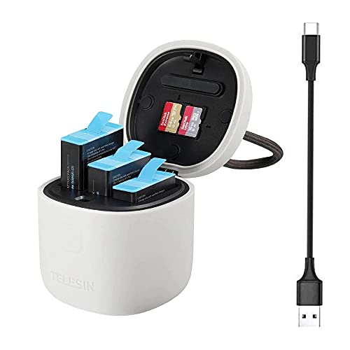 AuyKoo 3-Kanal-Ladegerät und 3 Stück Akku (1750 mAh) mit USB-Typ-C-Kabel SD-Kartenleser Zubehörsatz für GoPro Hero 9 Black Hero 10 Black Hero 11 Black von AuyKoo