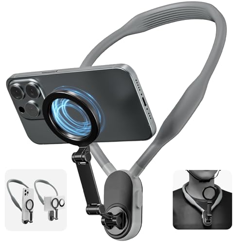 AuyKoo POV Nackenhalterung, Universeller Nacken-Handyhalter Silikon-Lazy-Halterung mit Mehreren Winkeln Magnetische Anziehungs-Handyhalterung für Android und iPhone 15 14 13 12 von AuyKoo