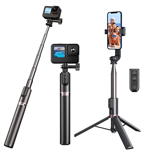 AuyKoo Selfie Stick Stativ für GoPro mit Kabelloser Bluetooth Fernbedienung, Ausziehbarer Vlog Pole Stick Einbeinstativ mit Telefonhalter kompatibel mit GoPro Hero 13 12 11 10 9 8 Black Max iPhone von AuyKoo