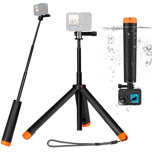 Schwebender Handgriff Selfie Stick Stativ Wasserdicht Ausziehbares Selfie Einbeinstativ für Go Pro Hero 13 12 11 10 9 8 7 6 5 4 3, 3+ DJI Action 5 Pro Action 4/3 Insta360 Action Kameras von AuyKoo