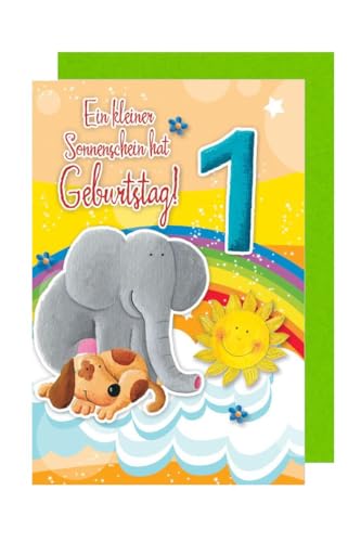 1.Geburtstag Kinder Karte Grußkarte Elefant Hund kleiner Sonnenschein16x11cm von AvanCarte