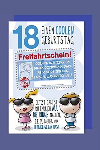 18 Geburtstag Humor Karte Grußkarte Applikation Freifahrtschein C6 von AvanCarte