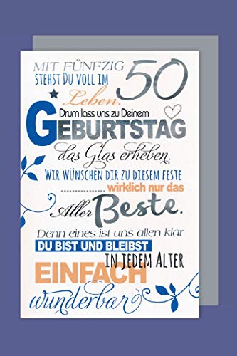 50 Geburtstag Karte Grußkarte Aller Beste Foliendruck 16x11cm von AvanCarte