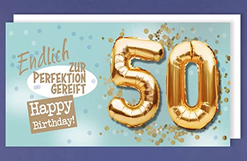 50 Geburtstag XL Karte Grußkarte Birthday Ballons 22x11cm von AvanCarte