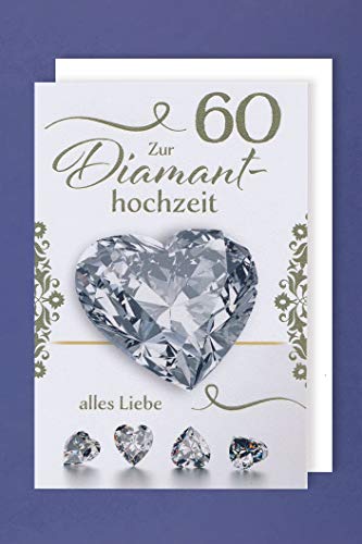 60 Diamant Hochzeit Karte Grußkarte Alles Liebe Herz Foliendruck 16x11cm von AvanCarte