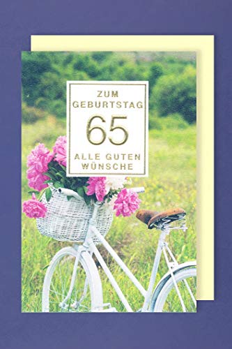 65 Geburtstag Karte Grußkarte Golddruck Fahrrad Blumenkorb 16x11cm 65 Geburtstag Karte Grußkarte Golddruck Fahrrad Blumenkorb 16x11cm von AvanCarte