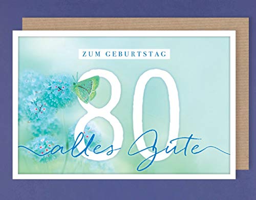 80 Geburtstag Karte Text Grußkarte Umweltfreundlich Schmetterling 16x11cm von AvanCarte