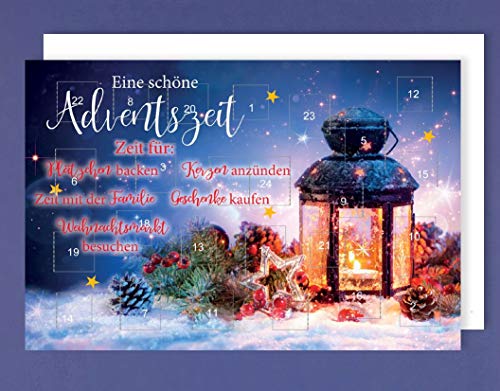 Adventskalender Karte Glitzer Grußkarte Weihnachten Kerzenlaterne 16x11cm von AvanCarte