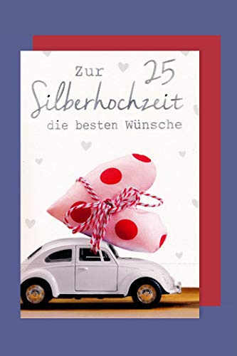 AvanCarte Silberhochzeit 25 Hochzeitstag Karte Foliendruck VW Käfer Herz 16x11cm von AvanCarte