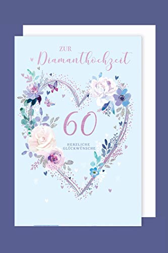 Diamant 60 Hochzeit Grußkarte Herz mit Rosen Foliendruck 16x11cm Diamant 60 Hochzeit Grußkarte Herz mit Rosen Foliendruck 16x11cm von AvanCarte