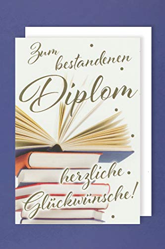 Diplom Grußkarte Karte Prüfung Bücherstapel 16x11cm von AvanCarte