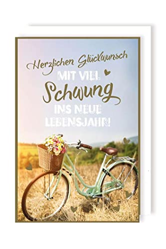 Fahrrad Geburtstag Karte Grußkarte Ausflug Urlaub Golddruck 16x11cm von AvanCarte