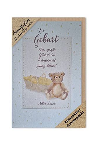 Geburt Glückwunsch Karte Avan Nature Nachhaltig schöne Grußkarte Teddy große Glück 16x11cm von AvanCarte