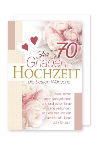Gnadenhochzeit 70 Grußkarte Karte Wünsche Herzen Rosen Foliendruck 16x11cm von AvanCarte
