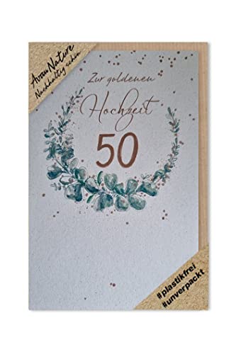 Goldhochzeit 50 Karte Avan Nature Nachhaltig schöne Grußkarte Blätterkranz 16x11cm von AvanCarte