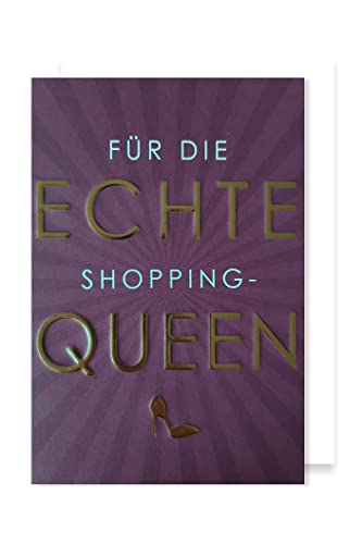 Grußkarte Geburtstag Gutschein Goldprägedruck Shoppingqueen lila 16x11cm von AvanCarte