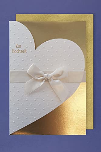 Hochzeit Edel Gold Luxus Karte Grußkarte Band Schleife Herz 17x11cm von AvanCarte