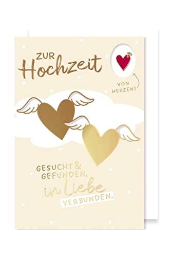 Hochzeit Grußkarte Karte Glücksbringer Metall Anhänger Herz Herzen mit Flügel 16x11cm von AvanCarte