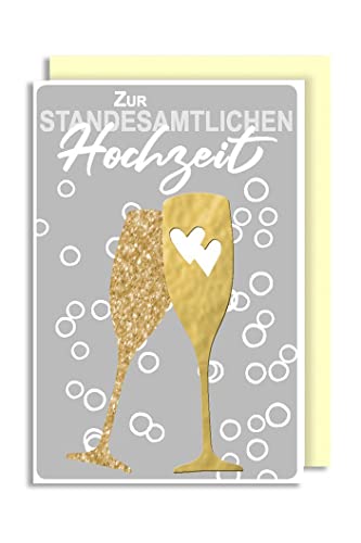 Hochzeit Karte Grußkarte Zur Standesamtlichen Hochzeit Golddruck Gläser Herzen 16x11cm von AvanCarte