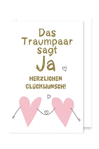 Hochzeit Trauung Karte Grußkarte Das Traumpaar sagt Ja mit verbundene Herzen 16x11cm von AvanCarte